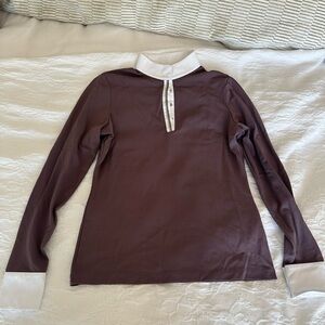 NWOT Equiline Purple / Plum Long Sleeve Polo Shirt with White Collar